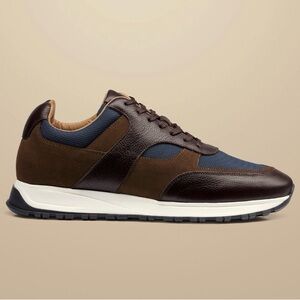 CHARLES TYRWHITT NWOT LEATHER SUEDE TEXTILE SNEAKERS DARK CHOCOLATE MENS SZ 9